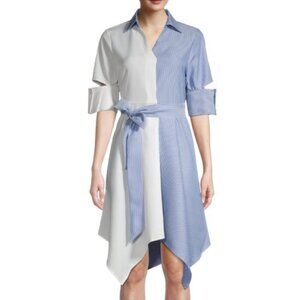 Gracia Belted Shirt Dress Women's Size L Blue White